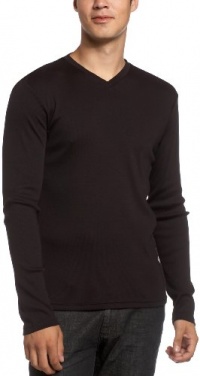 Calvin Klein Men's Long Sleeve Rib V-Neck Knit Shirt,Black,X-Large