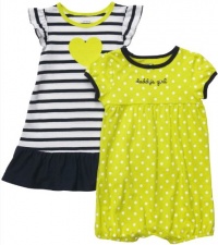 Carter's Girls 3-24 Months Dots and Stripes Romper and Dress Set (12 Months, Lime/Navy)