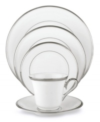 Beautiful in its simplicity, this dinnerware collection features a timeless, elegant design. The pristine white bone china is accented by a single, shimmering band of platinum. The understated beauty of Solitaire White place settings will add a refined sophistication to your dining experience for years to come.