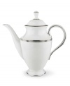 An art deco inspired design, platinum trim and metallic dots lend the Westerly Platinum coffeepot sophisticated polish. This versatile collection perfectly coordinates with a variety of stemware and table linens.