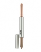 Two-in-one automatic brow pencil and pearlized highlighter duo creates a contrast and definition that give eyes a virtual lift. First, fill in and shape brows with long-wearing natural-looking pencil. Then optically ‘boost' brow arches with universal highlighter shade just below brow hairs.• Fill in brows with brow pencil using short, hair-like strokes. For a natural look, start with a light touch and build colour to desired fullness and intensity.• Apply brow highlighter along the brow bone, just under the arch of the brow and blending out toward temples.