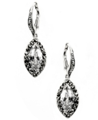 Diminutive, yet dramatic. Judith Jack's marquise-shaped drop earrings present a sparkling mix of marcasite and cubic zirconia (3-1/2 ct. t.w.). Lever backing and setting crafted in sterling silver. Approximate drop: 1-1/5 inches.