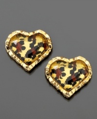 Wear a little jungle love. These hot Betsey Johnson earrings feature a leopard print set in goldtone mixed metal with an antique finish. Approximate width: 1/2 inch.