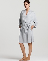 This lightweight and durable robe is the perfect thing to throw on when just out of bed and waiting for your first cup of coffee. Features front slit pockets and tie belt.