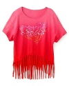 Flowers By Zoe Girls' Fringe Sequin Heart Top - Sizes 4-6X