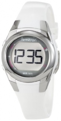 Armitron Women's 45/7021WHT Silver-Tone and White Sparkle Digital Sport Watch