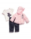 GUESS Kids Girls Teddy Tee, Jacket and Pant Set, LIGHT PINK (6/9M)