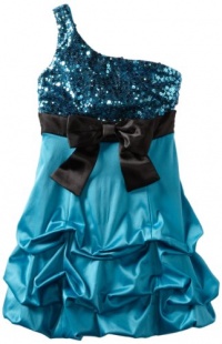 Ruby Rox Kids Girls 7-16 One-Shoulder Glitter Pick-up, Teal/Black, 10