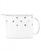 Pave your table in polka dots for fine dining without the formality. From kate spade new york dinnerware, the Larabee Road creamer features luxe bone china with platinum accents that combine easy elegance and irresistible whimsy.