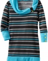 One Step Up Girls 7-16 Stripe Cowl Neck Dress, Aqua Crest, Medium