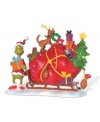 Finding the strength of ten Grinches – plus two! – this merrymaking Grinch returns all the packages, boxes and bags to the happy Whos down in Who-ville. Max rides the sleigh wearing his makeshift antler.