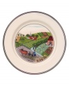 A farmer plows his way through the countryside on this Design Naif bread and butter plate, featuring premium Villeroy & Boch porcelain.