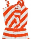 GUESS Girls Stripe Printed Orange & White Romper (2T)