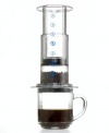 Got a minute? Get a cup of freshly brewed coffee or espresso with the dynamic AeroPress coffeemaker. Coffee yields its rich flavors in seconds when very hot water and finely ground coffee are in the mix. The special filter prevents any grits from getting into your cup and lowers acidity. Makes 1-4 cups of American-style coffee or espresso. Model 80R08.