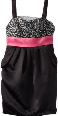 Ruby Rox Kids Girls 7-16 Sequin Pocket Dress, Black/Fuchsia, 10