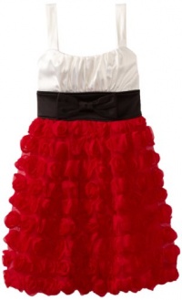 Ruby Rox Kids Girls 7-16 Rosette Skirt Colorblock Dress, Ivory/Black/Red, 8