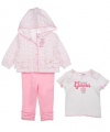 Guess Newborn Girls Pink & White Hoodie 3Pc Legging Set (3/6M)