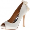 Badgley Mischka Women's Macee Peep-Toe Pump,White Satin,10 M US