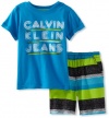 Calvin Klein Boys 2-7 2 Piece Tee With Striped Short, Blue, 2T