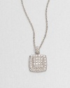 A stunning rounded square pendant, set with dazzling cubic zirconia stones, shimmers as it suspends from a sterling silver chain.Cubic zirconiaSterling silverChain length, about 16 with 2 extenderPendant, about ½ squareLobster claspImported