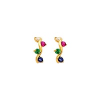 14K Yellow Gold Multi-Color CZ Grapevine Stud Earrings with Screw-back for Baby & Children