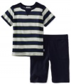 Splendid Littles Boys 2-7 Scarf Stripe Crew Neck Tee And Short, Navy, 6X