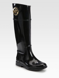 This rainy weather essential is dressed up with a signature metal medallion and a western-inflected harness. Rubber heel, 1 (25mm)Shaft, 15¼Leg circumference, 14½Rubber upperPull-on styleLeather liningRubber solePadded insoleImported