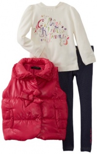 Calvin Klein Girls 2-6X Toddler Puffy Jacket With Jean And Tee, Pink, 4T