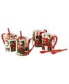 Covered in joyous symbols of the season, Holiday Vintage Paper mugs from Martha Stewart Collection evoke rich and traditional wrapping paper motifs from holidays long ago. Each features a slightly different collage, all in red, green, white and gold.