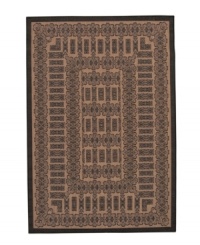 Make your next party a garden party and gather around this opulent all-weather rug, inspired by traditional English designs. Suitable for use both indoors and out, this piece brings a touch of warmth to stone entryways, patio decks and all other outdoor gathering areas. Textured and gently colored with a natural palette that perfectly complements its natural surroundings. Pet friendly and resistant to all mold and mildew. One-year limited warranty.