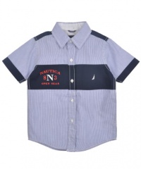 Nautica Open Seas Stripe S/S Button-Down Shirt (Sizes 4 - 7X) - navy, 4