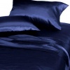 Soft Silky Satin Solid Navy Blue 4pc Deep Pocket Sheet Set for King Bed