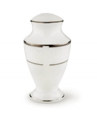 This elegant pepper shaker is accented with a delicate flourish of vine-like, white-on-white imprints with raised, iridescent enamel dots. From Lenox's dinnerware and dishes collection.