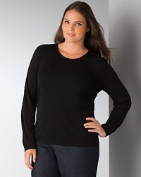 Eileen Fisher's black silk jersey top is an essential piece to build your looks upon. Layer it under dresses or under your favorite knits. Scoopneck, long sleeves