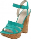 Nine West Women's Intuitive Ankle-Strap Chunky Sandal,Aqua,9 M US