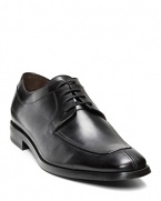 Timeless and handsome. Perfect for practically any occasion. Leather lace-up, split toe apron oxfords shoe. Rubber sole with dotted treading. Slight stacked heel.