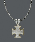 Incorporate spiritual belief into your style. Balissima by Effy Collection's medieval-inspired cross pendant features an intricate design including a scrolling filigree bail, an 18k gold outline, a toggle clasp and sparkling round-cut diamonds (1/2 ct. t.w.). Crafted in sterling silver. Approximate length: 18 inches. Approximate drop: 1-3/4 inches x 1 inch.