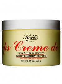 Luxuriously Whipped. Sinfully Addictive. New! Kiehl's Crème de Corps Soy Milk & Honey Whipped Body Butter. This rich, all over body moisturizer delivers deep, 24-hour hydration with an amazingly addictive whipped soy milk and honey scent. 8 oz. 