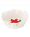 A season of entertaining and celebration will flourish with the Winter Meadow fluted dish from Lenox. Red poinsettia and crisp holly bloom on ivory porcelain designed to complement the mix-and-match dinnerware collection.