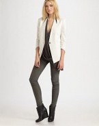 Architectural lines shape this impeccably tailored cropped blazer.Leather point collar insetV necklineThree-quarter sleevesSingle-button closureBodice dartsWelt pocketsBack vent at hemAbout 28 from shoulder to hem44% cotton/29% linen/21% ramie/6% elastaneDry clean by a leather specialistMade in USA of Italian fabricModel shown is 5'9½ (177cm) wearing US size 4.OUR FIT MODEL RECOMMENDS ordering true size. 