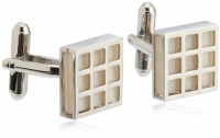 Geoffrey Beene Mens Polished Rhodium Open Grid Square With Faux Mother Of Pearl Cufflinks