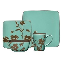 Gibson Montville 16-Piece Square Reactive Glaze Stoneware Dinnerware Set, Brown/Teal