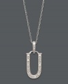 Spell it out in sparkle! This personalized initial charm necklace makes the perfect gift for Usha or Uma. Features sparkling, round-cut diamond accents. Setting and chain crafted in 14k white gold. Approximate length: 18 inches. Approximate drop: 1/2 inch.