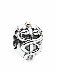 PANDORA's Life Saver charm features the mythological symbol for medicine in sterling silver with a 14K gold accent.