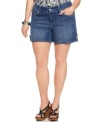 Partner your go-to summer tops with Seven7 Jeans' plus size denim shorts, punctuated by cuffed hems.