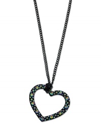 Have a heart. GUESS has one, as seen by this pendant necklace. Crafted from sprayed-jet-tone mixed metal, the necklace is centered by a pendant with light purple glass crystals that you're sure to love. Approximate length: 32 inches + 2-inch extender. Approximate drop: 2 inches.