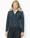 Forever classic and always chic, a soft jean jacket is rendered in washed denim for a timeworn look and feel.