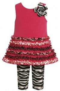 Size-4, Fuchsia, BNJ-8500R, 2-Piece Multi Ruffle Border Zebra Animal-Print Knit Legging-Pants Set,Bonnie Jean Little Girls Party Dress