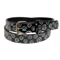 Girls Cute Skinny Shiny Black Glow Flower .06 Inch Belt by Milidee Small