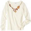 KC Parker Girls 7-16 Long Sleeve Jersey Necklace Tee, Pearl, 10